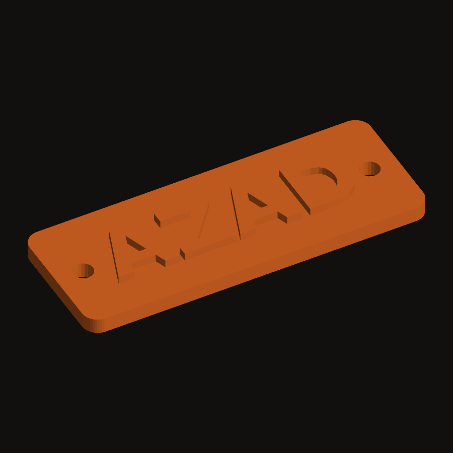 3D printed name sign with raised AZAD lettering on a base
