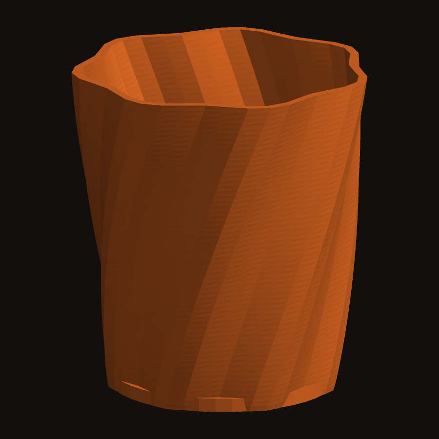 Twist planter — a faceted spiralled pot with a drainage hole