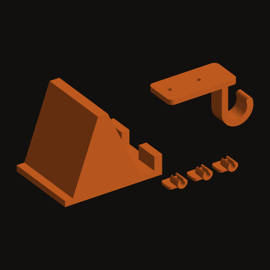 Desk setup kit — phone stand, headphone hook and cable clips