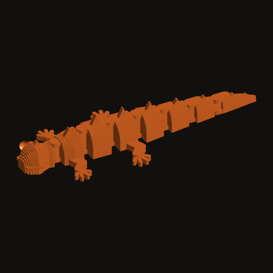 Articulated 3D printed tuatara with jointed segments and a spiny dorsal crest